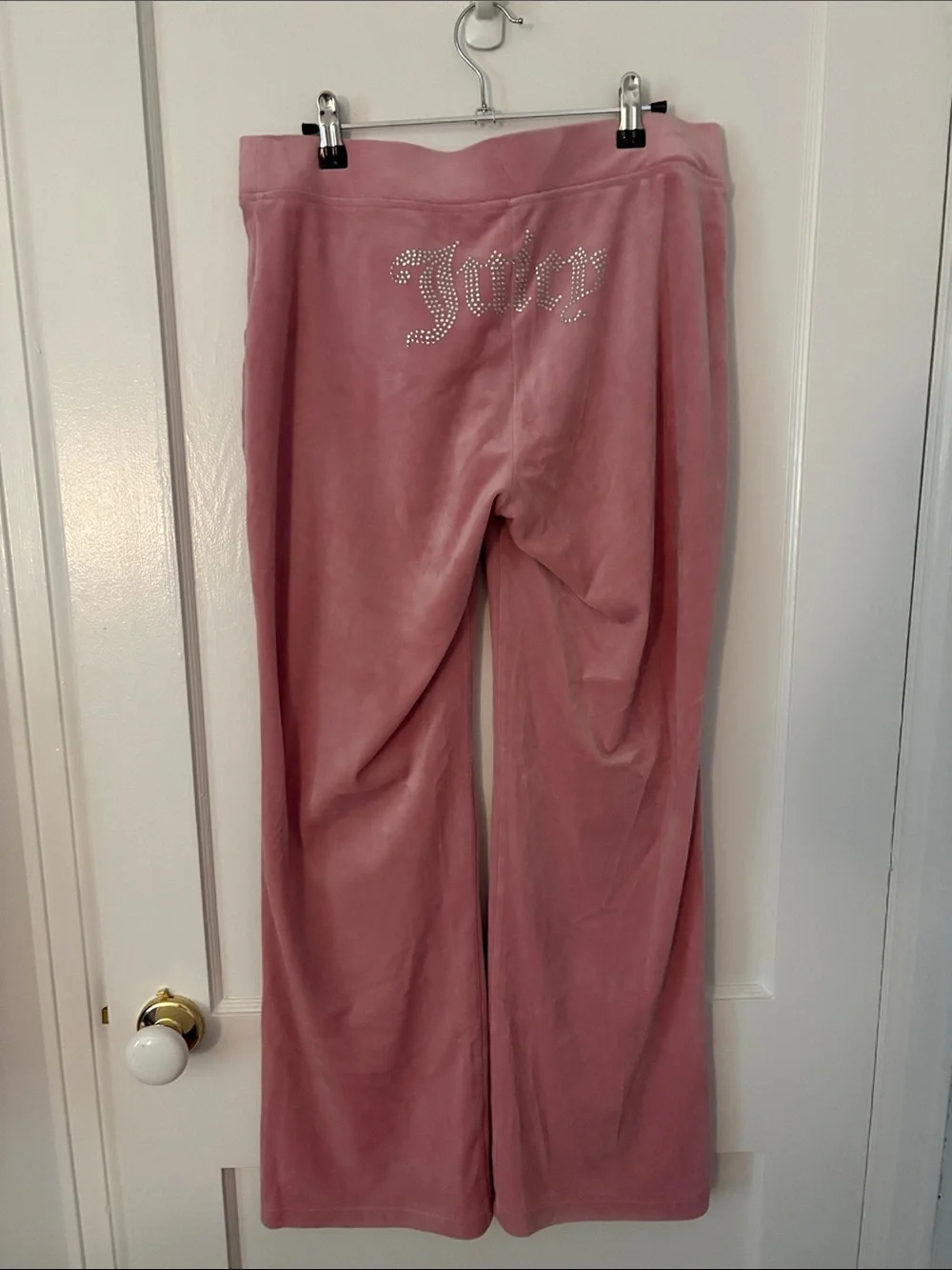 Juicy Couture Pink Velour Jogger Pants with Rhinestone Logo